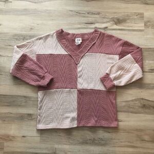 BiBi Pink and Cream V-Neck Sweater